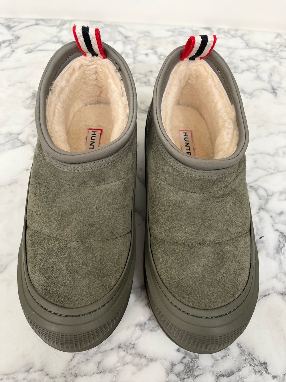 Hunter Askern Waterproof Suede Platform Bootie in Loch Olive Green Size 7 - Picture 8 of 11
